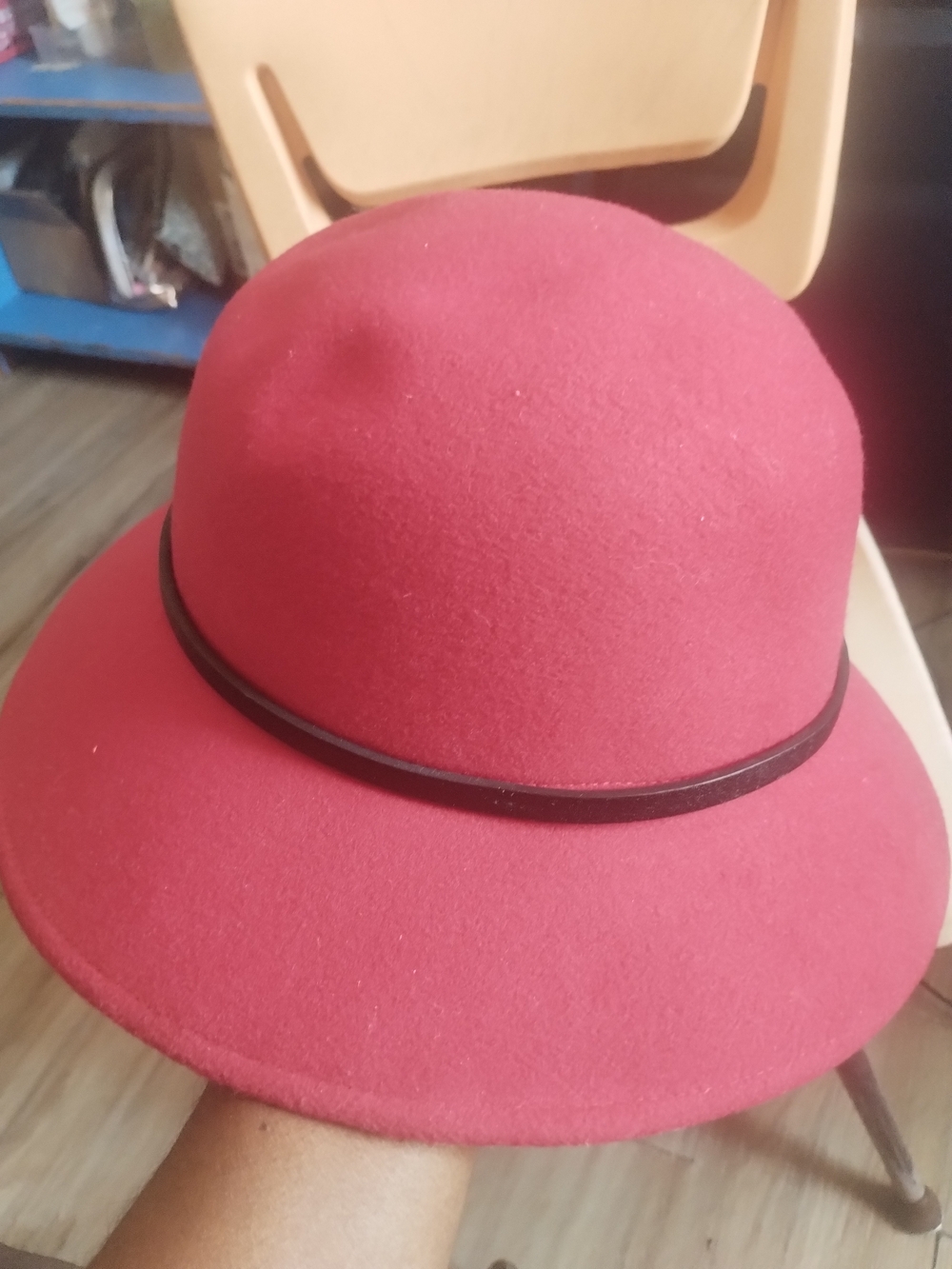 kate spade Garnet Pink Felt Wide-Brim Hat with Dark Trim